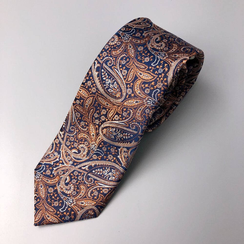BNWT Joseph Abboud 100% Silk Orange and Navy Neck Tie